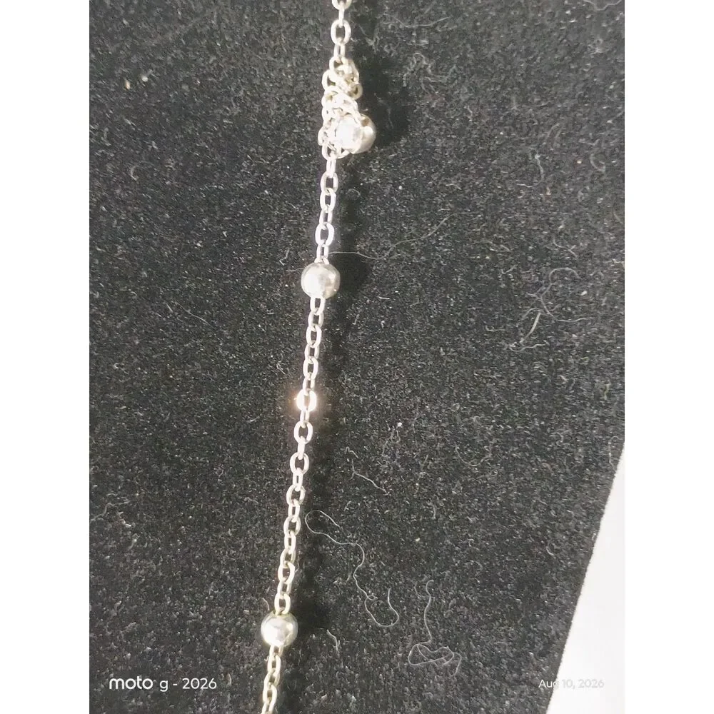 Dainty Beaded Silver Link Chain Station Necklace